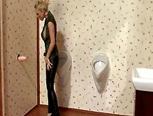 Horny Blonde In Mens Room Crazy Sperm Action
