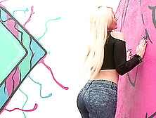 Curvy Blonde With Long Hair In Jeans Coping Up With Huge Python Hardcore
