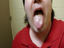 Fat Daddy Jerks Off In Work Bathroom Again And Swallows Cum