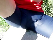 Jerking Off And Pissing In Blue Lycra In Public Park