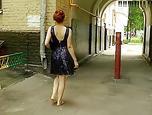 Redhead Beauty In Blue Dress