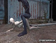 Horny Monster Nails A Shaved Head 3D Animated Babe On The Ground