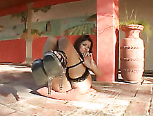Stripped Heels Brunette Takes Off Her Black Panties Outdoors