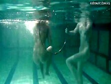 Russian Dyke Girls Swimming Into The Pool