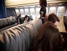 Good Sex On A Plane Of A Young Couple With A Black Stewardess