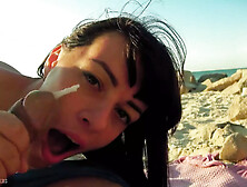 So Lots Of Cum All Over My Face. Amazing Blowjob On The Beach