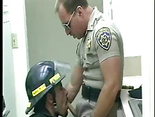 Faggot Fireman Deep-Throats Dick Of Police Officer Then He Returns The Favor