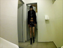 Sissy Bitch Is Pissing On Public Toilet