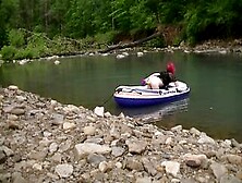 Masturbating At The Creek Inside A Raft