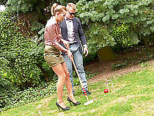 Classy Woman Could Not Give A Proper Golf Swing But Perfectly Assumes A Doggystyle Position At The Pitch