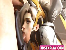 3D Animated Horny Mercy Gets A Big Cock In Her Little Mouth