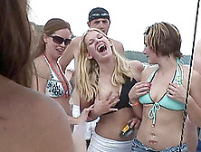 Flattering Cowgirls With Natural Tits Go Wild In Yacht Bikini Party