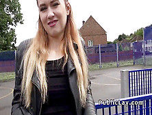 English Blonde In Leggings Romps Outdoor