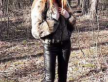 Perfect Outdoor Fuck! Quick Risky Sex.  Fur Coat And Leather