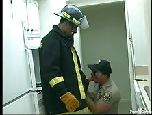 Police Office And Fireman Do Indecent Things In The Kitchen