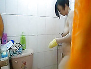 Asian Woman Showering And Drying