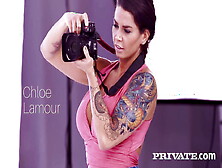 Private Chloe Lamour And Eveline Dellai,  Photographer And Model Share A Stud