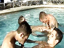 Four Lads Get Together To Suck Sweet Man-Meat In The Pool