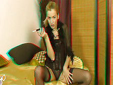 Hot Smoking Blonde Elena In Sexy Black Stockings