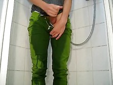 Peeing In Bright Green Cord Jeans