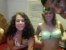 Lovely Ladies Pose On Live Cam And Chew On A Big Black Peck