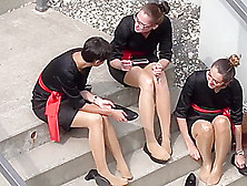 Candid Of 4 Pantyhosed Hostesses