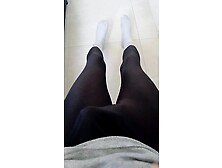 Having Fun At Home In The Morning,  Wearing A Black Zentai And Socks