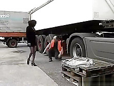 Black Hooker Riding On Mature Truck Driver Outside
