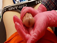 Pink Latex Gloved Handjob From My Wife