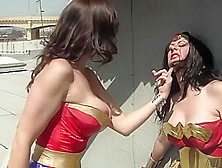 Superheroine Wonder Woman Defeats Dark Wonder Woman