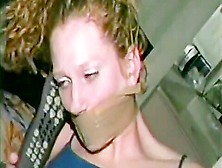 Girl Wrap Gagged With Brown Tape