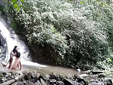 Latin Couple Makes A Sextape Near A Waterfall In Nature