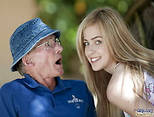 Beautiful Teen Sucks Grandpa Outdoors And She Swallows It All