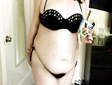 Fat Girl Is Eating Ice Cream And Showing Her Huge Belly