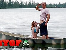 Redhead Beauty Amber Addis Is Horny & Gets Fucked In A Boat In The Middle Of A Lake