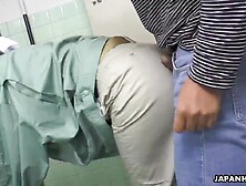 Slutty Asian Cleaner Blows A Guy In The Public Toilet