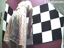 Blonde Pees In A Public Bathroom