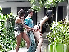 Lucky Pervert Guy Gets Two Horny Slut To Enjoy Outdoor