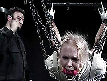 Blonde In Straitjacket And Gas Mask Gets Humiliated
