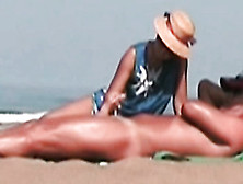 Voyeur Handjob On The Beach For Her Man