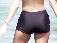 Candid Babe Wearing Swimsuit With Bra And Black Shorts 07E