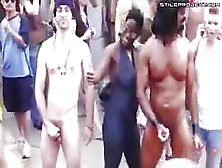 Three Dudes Masturbating In Public In A Crowd