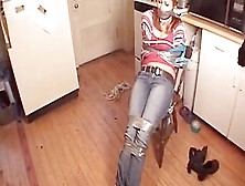 Girl Chair-Tied And Gagged In The Kitchen