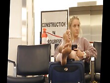 Blonde Teen Gets Filmed At The Airport Resting Her Sexy Naked Feet