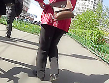 Candid Woman In Pantyhose Train And Walking