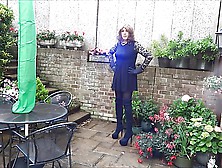 Wanking And Plugged In The Garden In Thigh High Boots