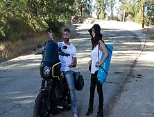 Sexy Brunette Gets Picked Up And Fucked By Horny Biker