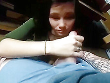Cute Brunette Blows At The Attic And Swallows All His Cum
