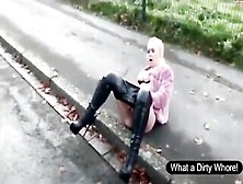 Stunning Blonde Girl Dropping Shit On The Road