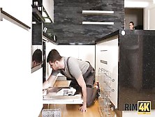 Rim4K.  Nice Red Haired Into Pantyhose Has Spontaneous Sex With Plumber